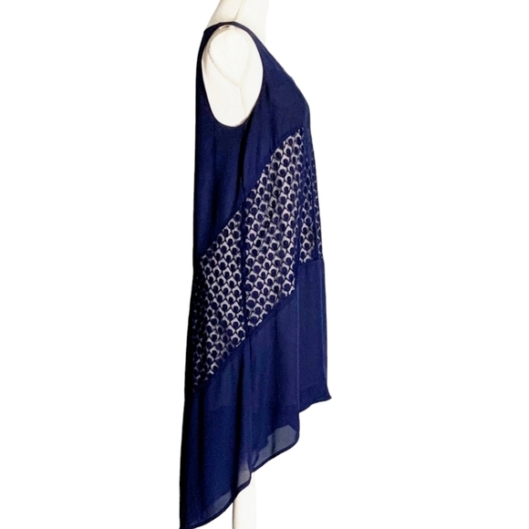 Kensie Sleeveless Lace Asymmetrical Dress Fully Lined High-Low Navy Blue